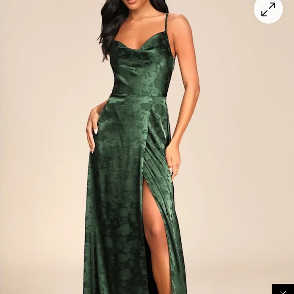 Lulu's Dark Green Satin Maxi Dress